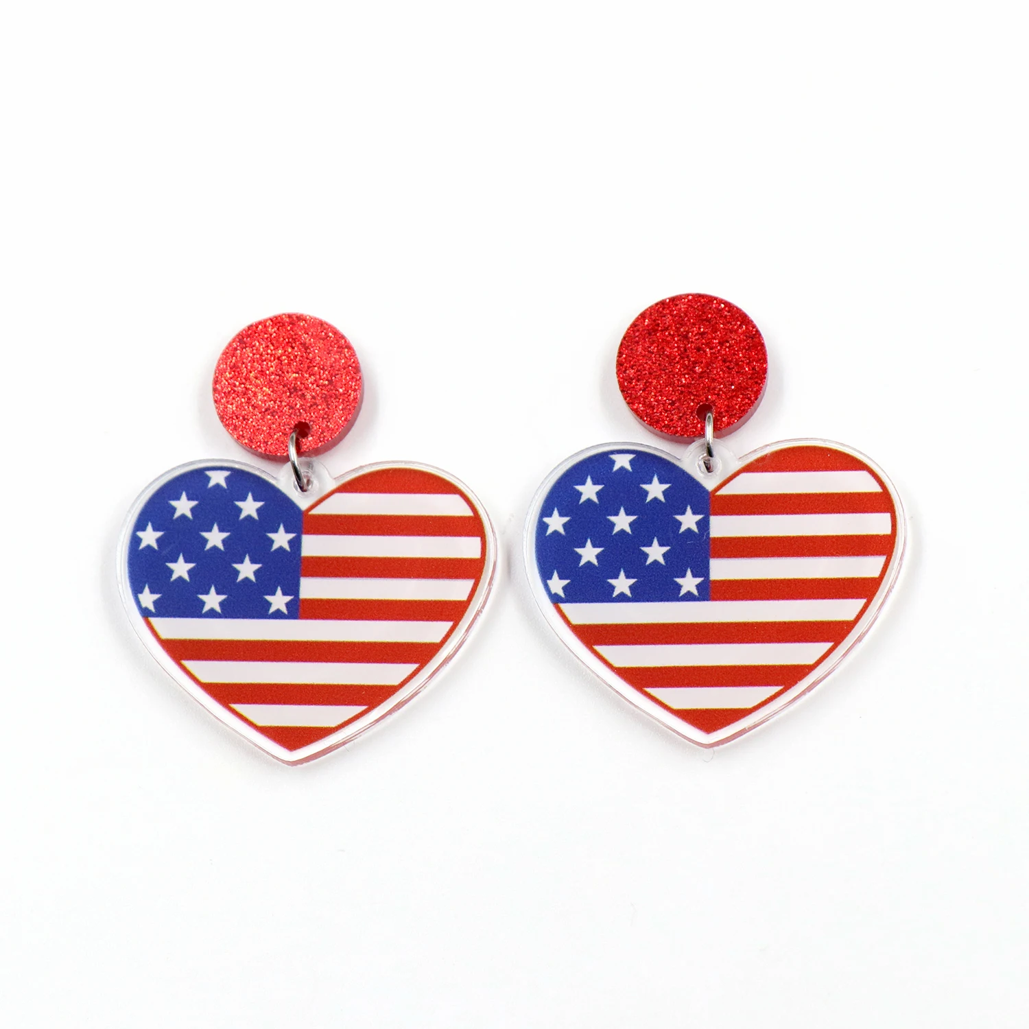 

ERS634ER1420 New arrival Women Jewelry 4th of July Independence Day Flag Heart Statement Dangle Earrings