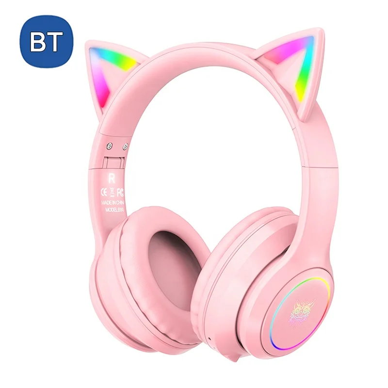 

ONIKUMA B90 Pink Cat Ear Wireless Gaming Headset Noise Cancelling RGB BT Gaming Headphones
