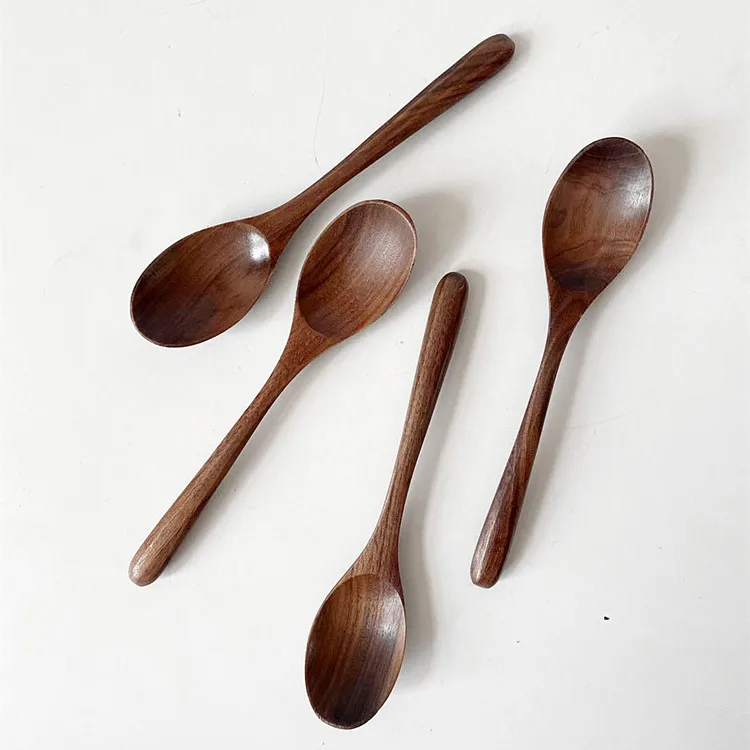 

High end black walnut wood honey spoon coffee mixing spoon wooden dinner soup serving spoon