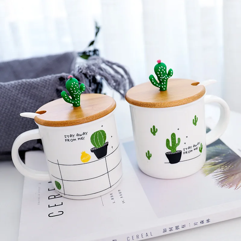 

Seaygift 2021 most funny promotional valentine gifts cactus ceramic coffee mug 16oz porcelain milk tea cup, White/green