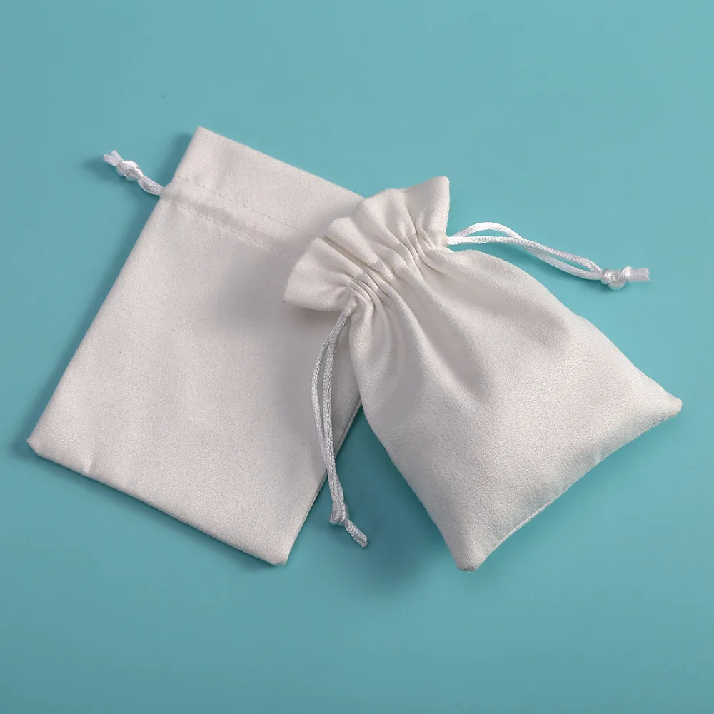 

Lateefah OEM White Suede Drawstring Pouch Suede Packaging bag For Jewelry