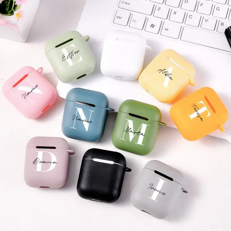 

Custom Personalized initial name combination For Airpods Case 1 2 Silicone Soft Transparent Earphone Case For Give Girl Boy, 26 colors