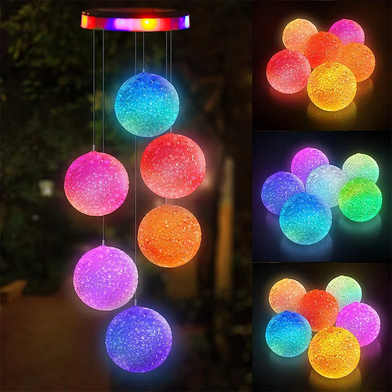

Outdoor Mobile Hanging Color Changing LED Solar Wind Chime Bell lamp Solar Crystal Ball Wind Chime Lights, Colorful