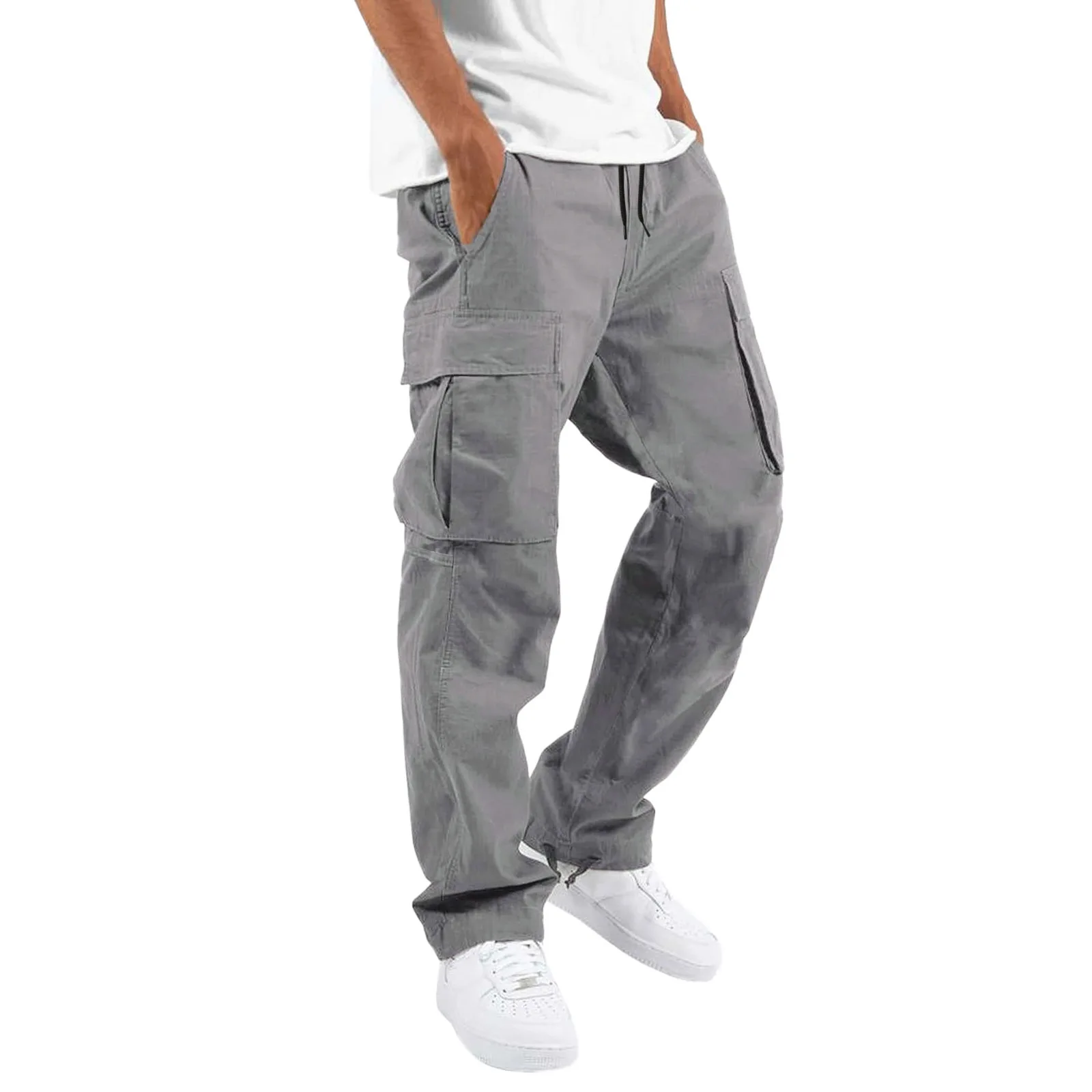 

New style men's overalls drawstring multi pocket casual trousers