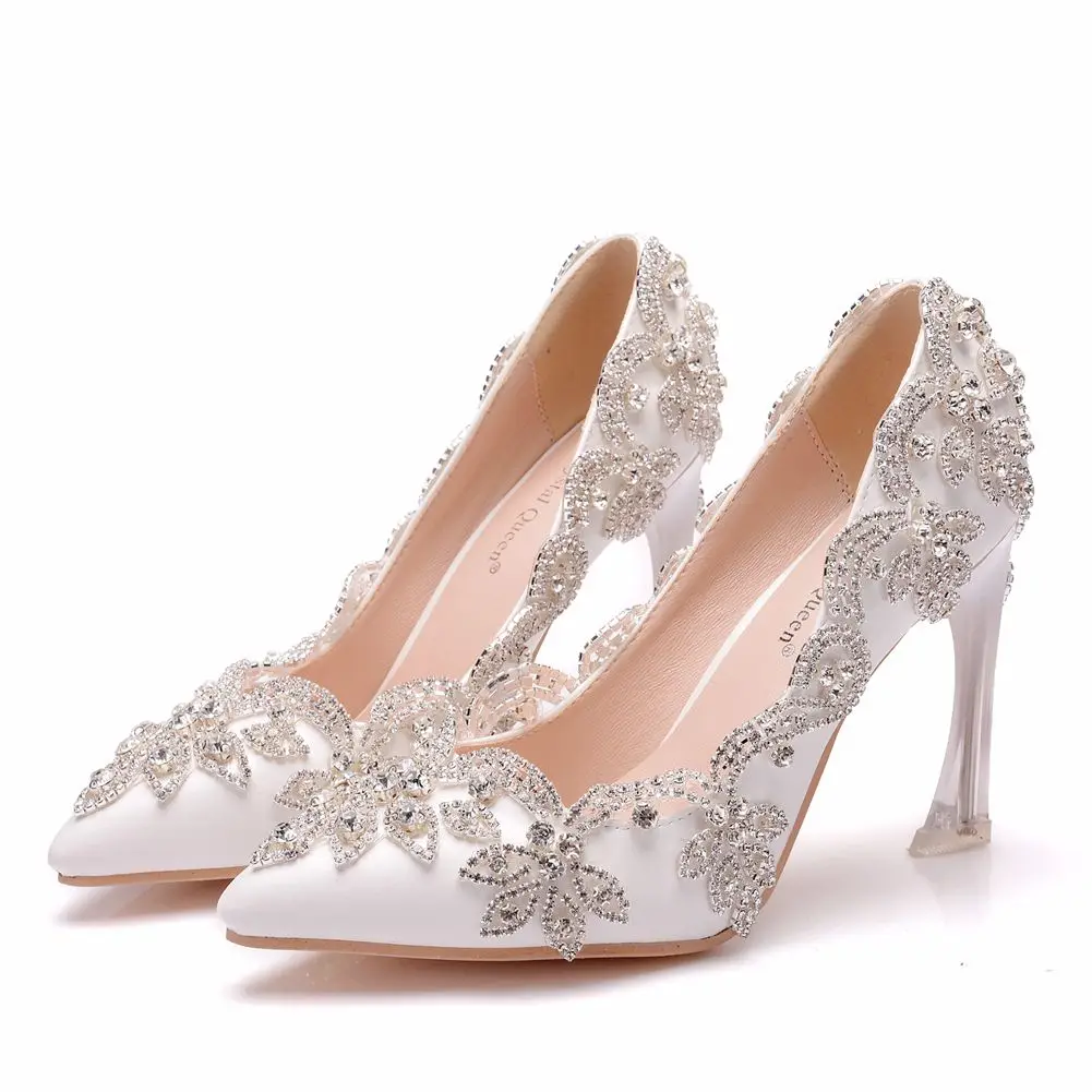 

Crystal Heel Luxury Rhinestones pointed Toe Pumps Heels Shoes for Women Wedding Party Evening Heels shoes