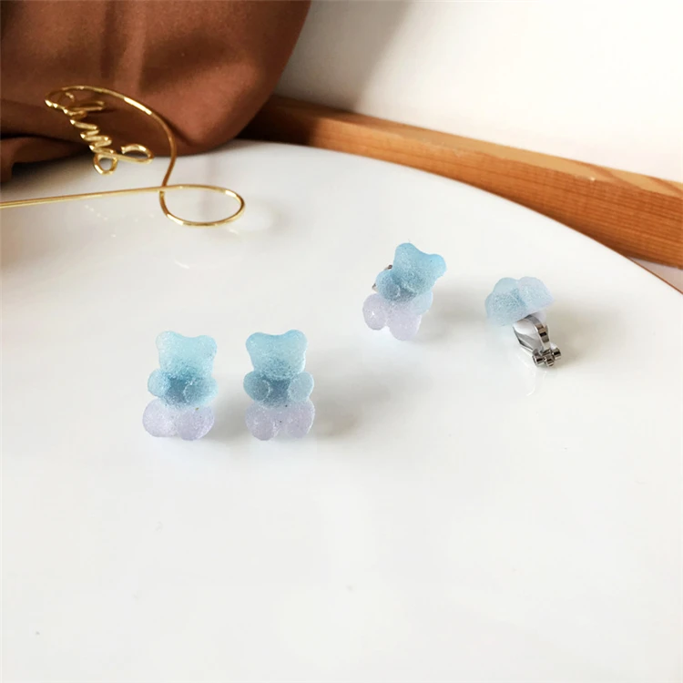 

Lovely Colorful Cartoon Gummy Bear Earring Stud Earrings Resin Candy Color Animal Bear Clip On Earrings For Girls Kids, Picture shows