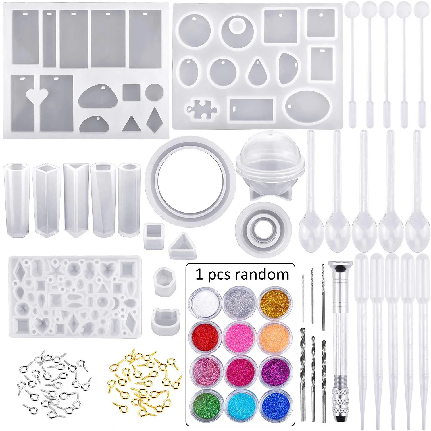 

94 pcs crystal epoxy resin kit jewelry with supplies customised jewelry sets bracelet pendant silicone molds moulds, Random