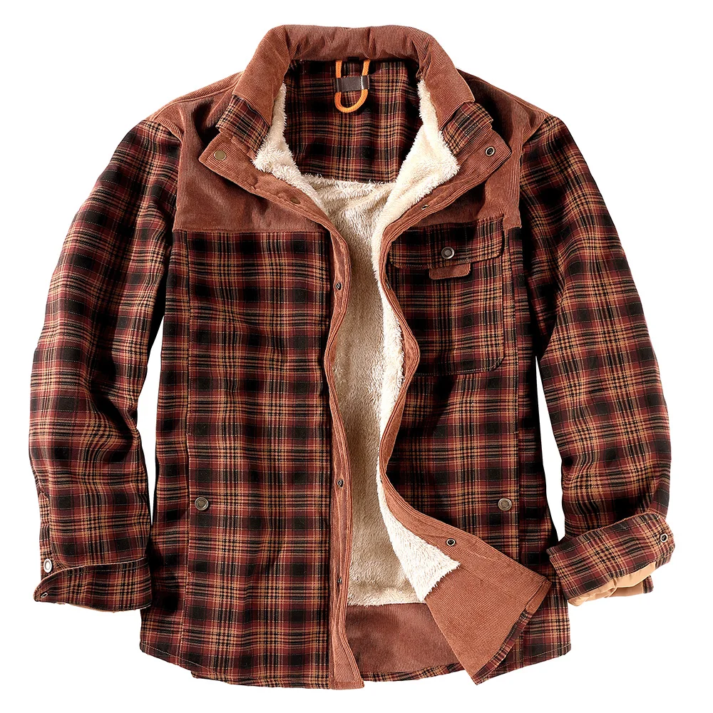 

Men's Plaid Flannel Lined fleece Hooded Jacket Long Sleeve Shirt, 5 colors in all