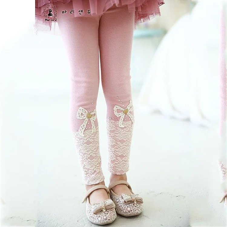 

Spring pants Winter Korean Style Kid's Clothes Girls Solid Lace Bow Baby Kids Mm Legging Trousers Lace Girls Pants, 393924152