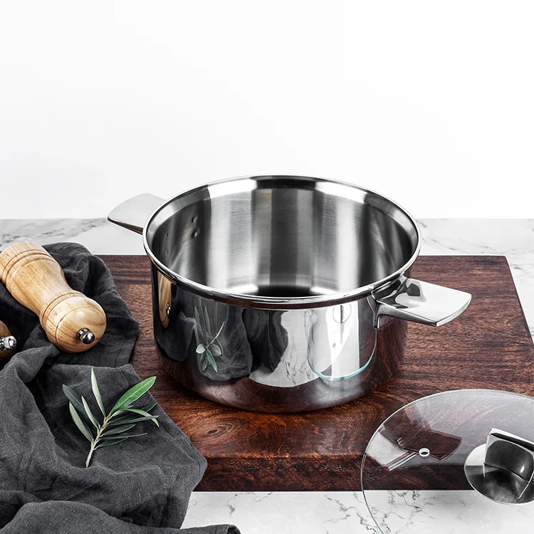 

hot sale cookware 3 PLY stainless steel 20 cm cooking pot with glass cover casserole hotpot