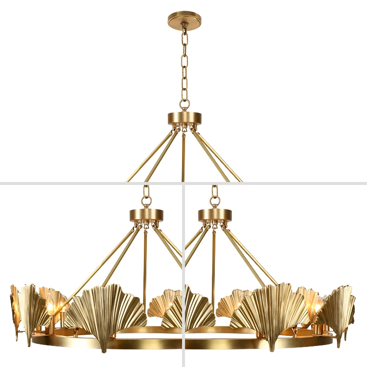 
New Design Chinese Style Living Room 10 Lights Antique Brass Ginkgo Leaf Chandelier Farmhouse 