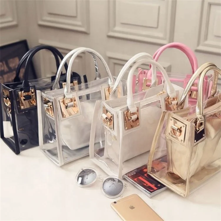 

Wholesale high quality jelly bag handbags women transparent hand bags set, Customized color