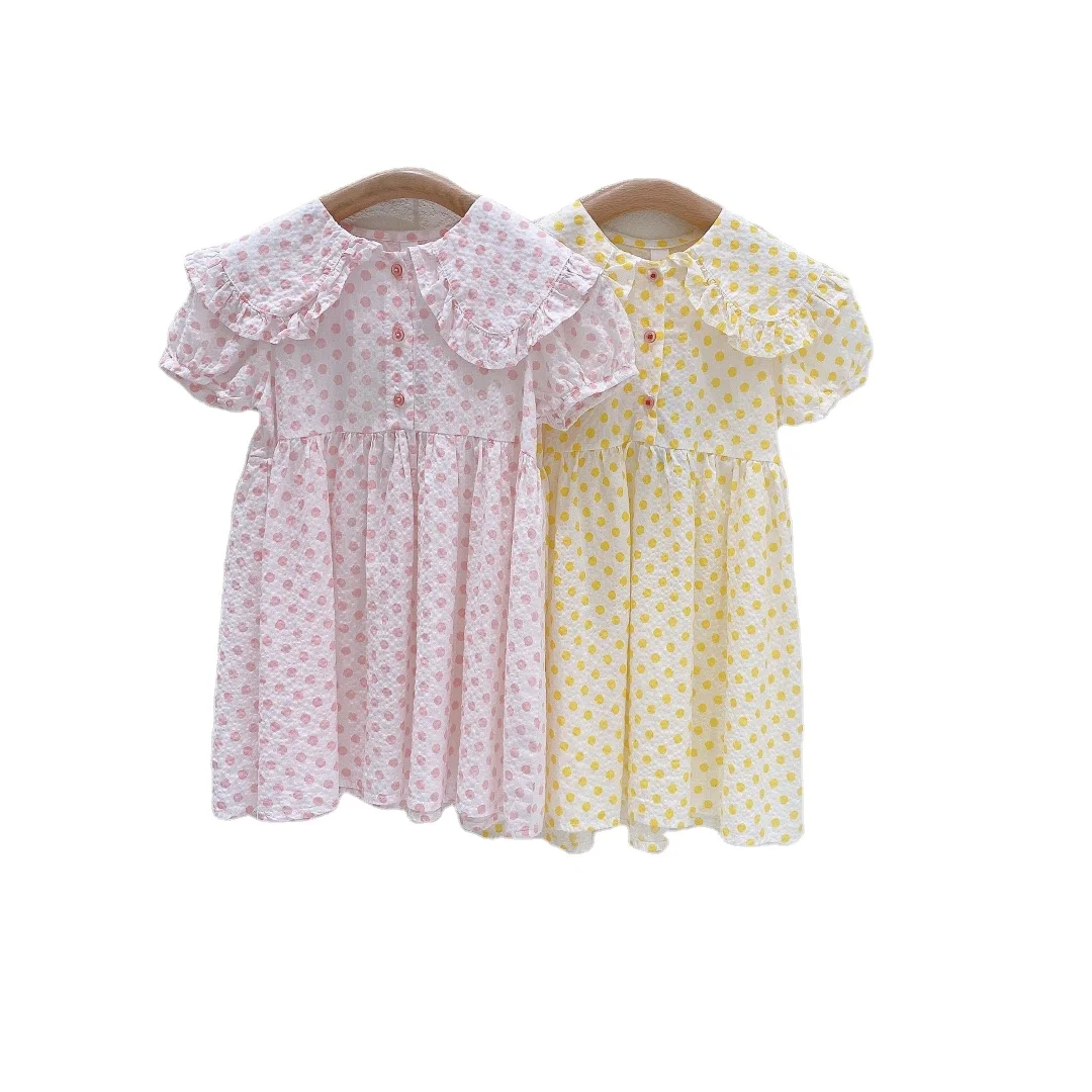

Multi-color Polka dot soft casual flower tippet sleeve girls dress