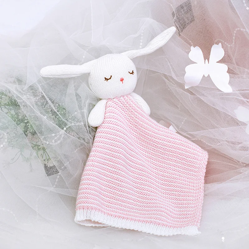 

Fashionable Easter Bunny 100% Cotton Baby Knitted Sleeping Comforter Towel Knit Doll Appease Security Blanket, 6 colors