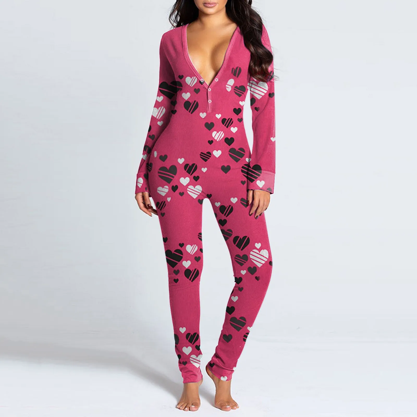 

Wholesale Long Sleeve Ankle Length Pajama Night Siamese Letter Onesies Valentines Women Butt Flap Jumpsuit Heart Onesie