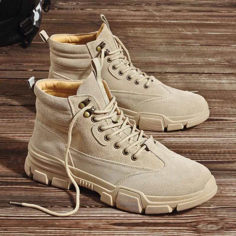 

Fashion Sports style breathable lace up ankle martin leather boots, Black, khaki