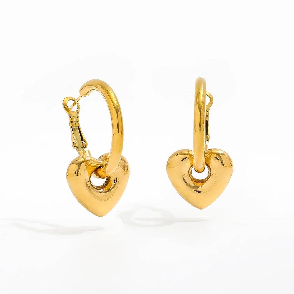 New PVD Gold Plated Heart Hoop Earring New Stainless Steel Trendy Jewelry