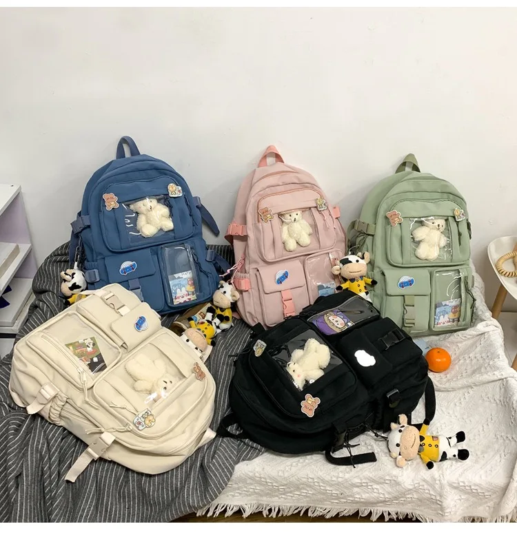 

Cute canvas handbag new women girls bear backpack school shoulder crossbody bag rucksack book bagpack, 5 colors