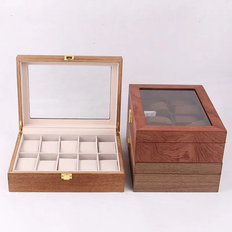
Stackable 10 piece watch wood case with lid with velvet insert worldwide watch box 