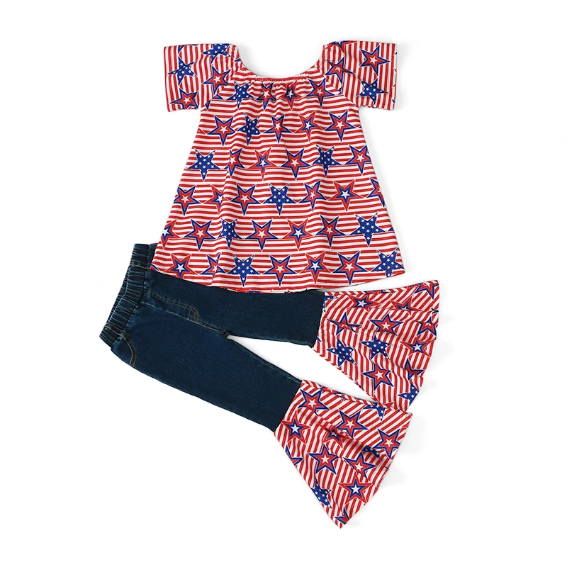 

New Children's Four Seasons Baby Soft Knitted Suits Two-piece Bell-bottom Pants Kids Clothing Sets, Picture