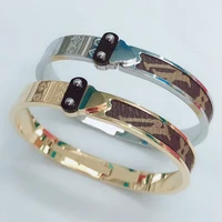 

Fashion Fancy Leather Cuff Jewelry Woman Gold Plated Stainless Steel Sex Bracelets Bangles