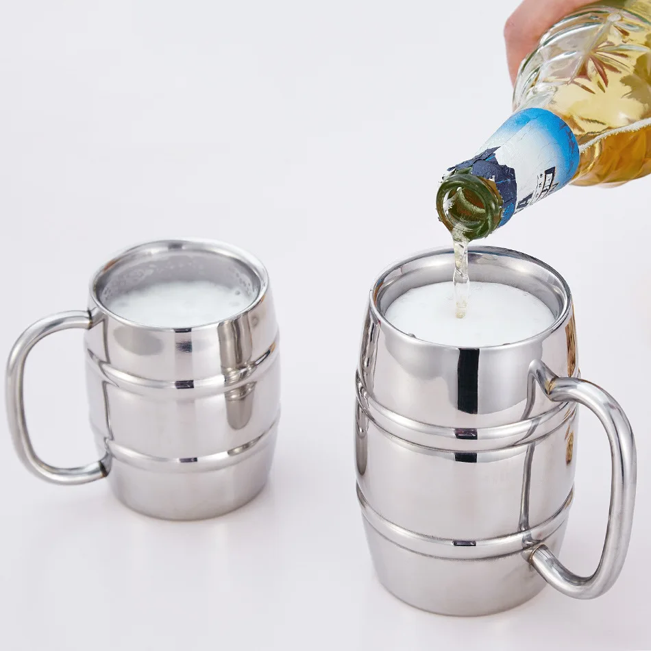 

Eco-friendly Customized Logo Wholesale Double Wall Stainless Steel Beer Mug With Handle, As picture