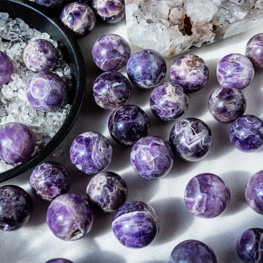 

Wholesale natural reiki hand carved dream amethyst crystal sphere quartz small ball healing stones for fengshui decoration
