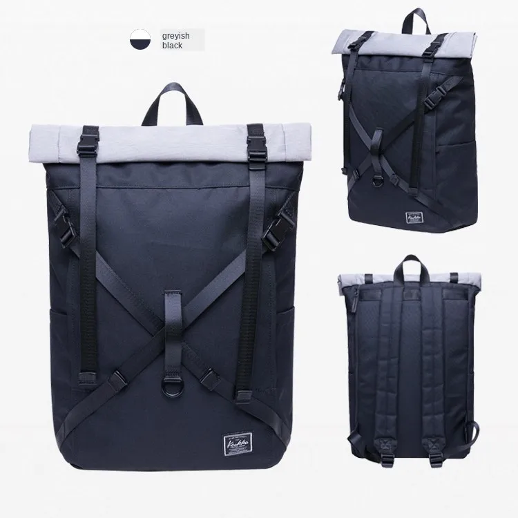 

Wholesale Nylon Roll Up Top bag rolling Black Travel Laptop Bagpack waterproof Backpack with men, Customizable