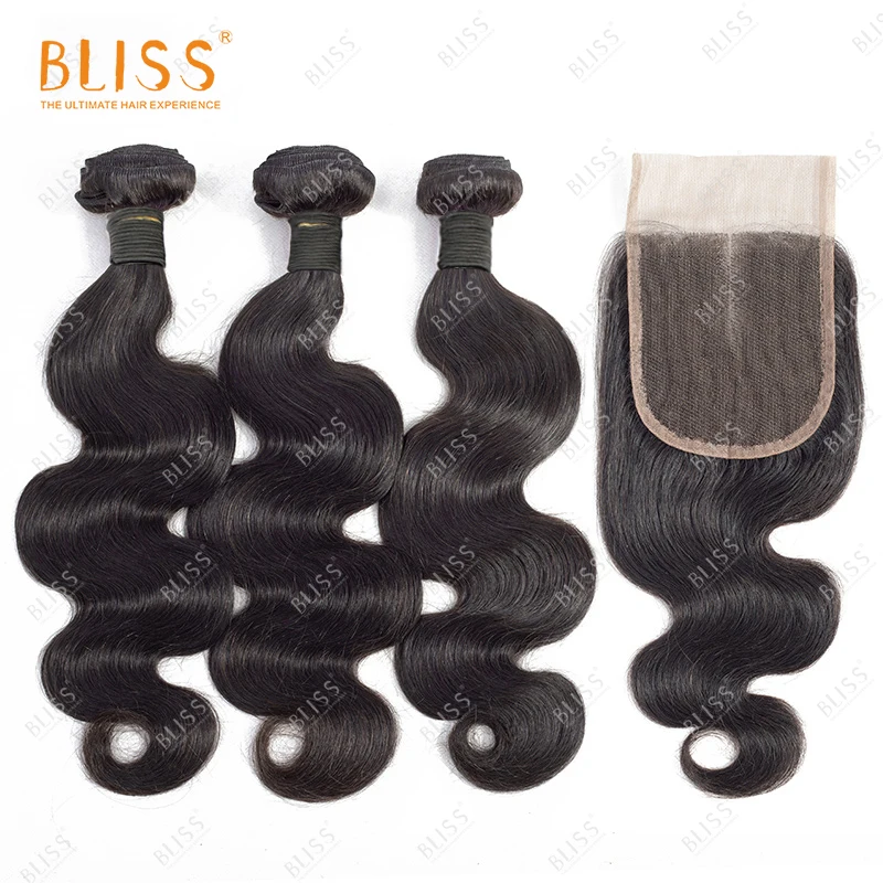 

Bliss Emerald 3+1 Body Wave 100% Unprocessed Brazilian Human Hair 3 Bundles with Lace Closure Discount Ship from US