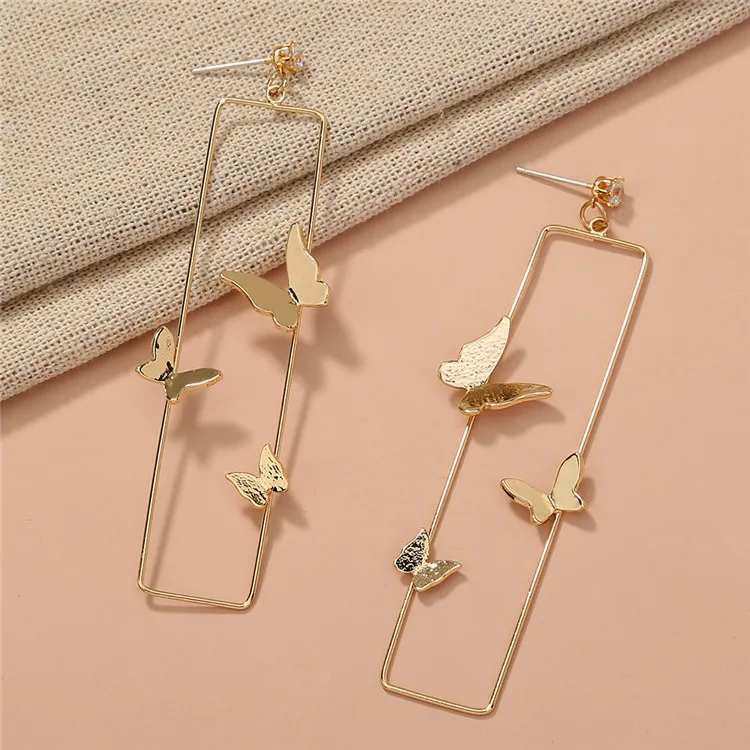 

Fashion Exaggerated Long Geometric Metal Three-Dimensional Butterfly Geometric Earrings Unique Earrings