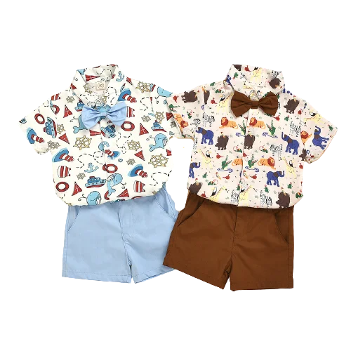 

2021 new boy gentleman suit animal Cute printed shirt shorts two pieces set toddler clothing sets boy for hot selling, As pic shows, we can according to your request also