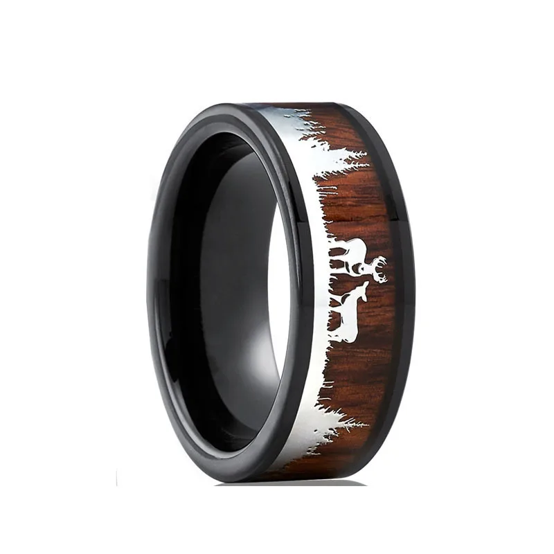 

Vintage Wood Grain Fashion Black plated stainless steel Jewelry men ring