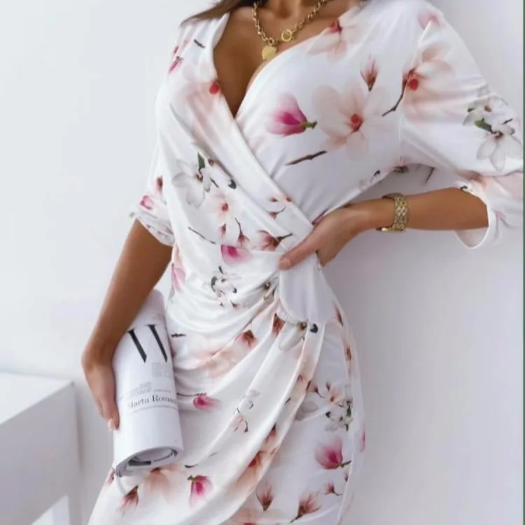 

Summer Floral Printed Women V Neck Casual Dress Wedding Party Dresses