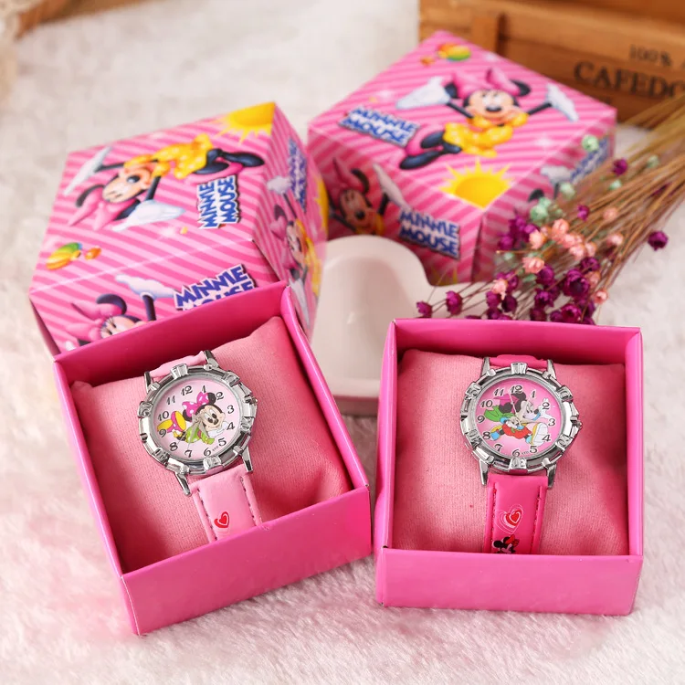 

Fashion New Cartoon Minnie Watch With Box Set Birthday Gift For Children Cute Cartoon Kids Watch Quartz Clock Doll Accessories