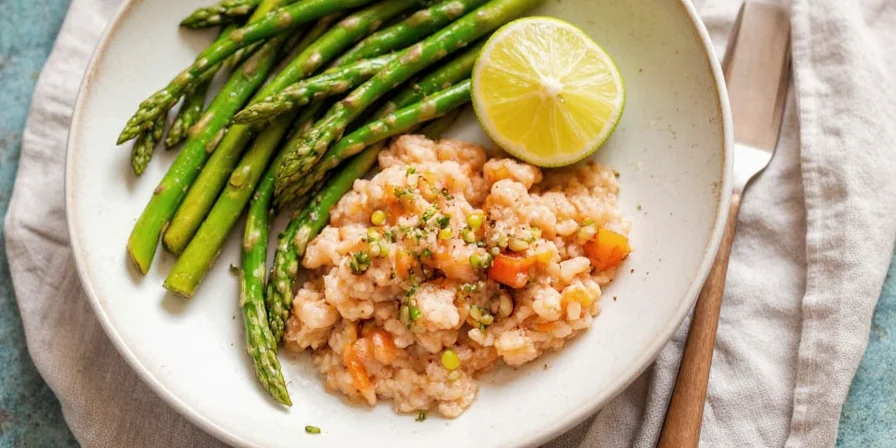 Grilled asparagus and fish on a plate
