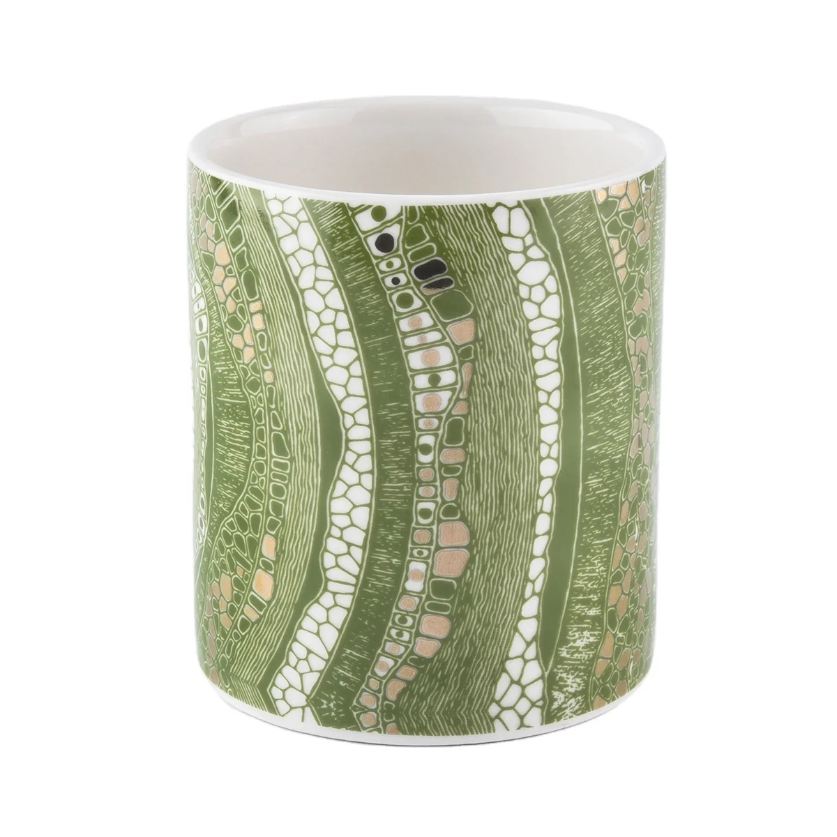 Green Full Decal Ceramic Candle Vessel Jars for Candle Making