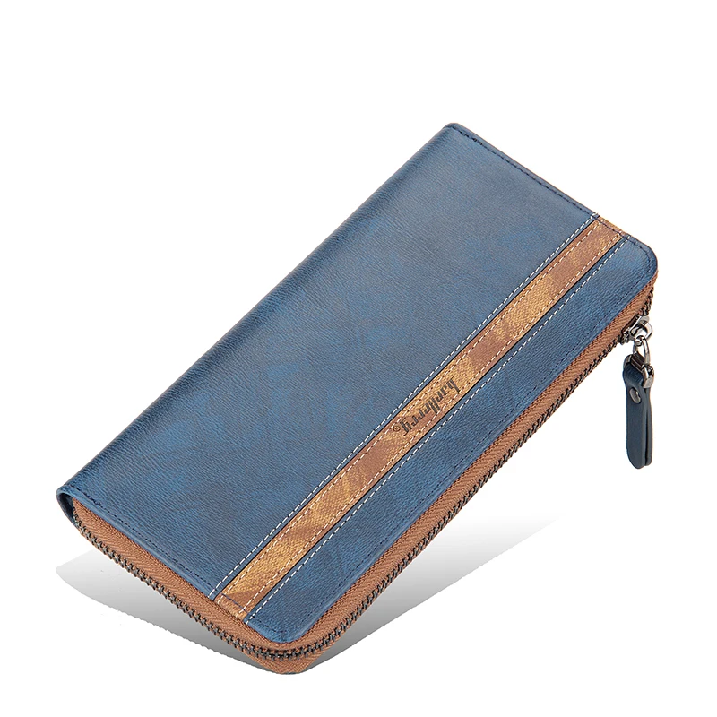 

Baellerry New Style PU Leather Long Section Stitching Colors Zipper Wallet For Men,Large Capacity Multi-function Phone Bag, Black,blue,coffee