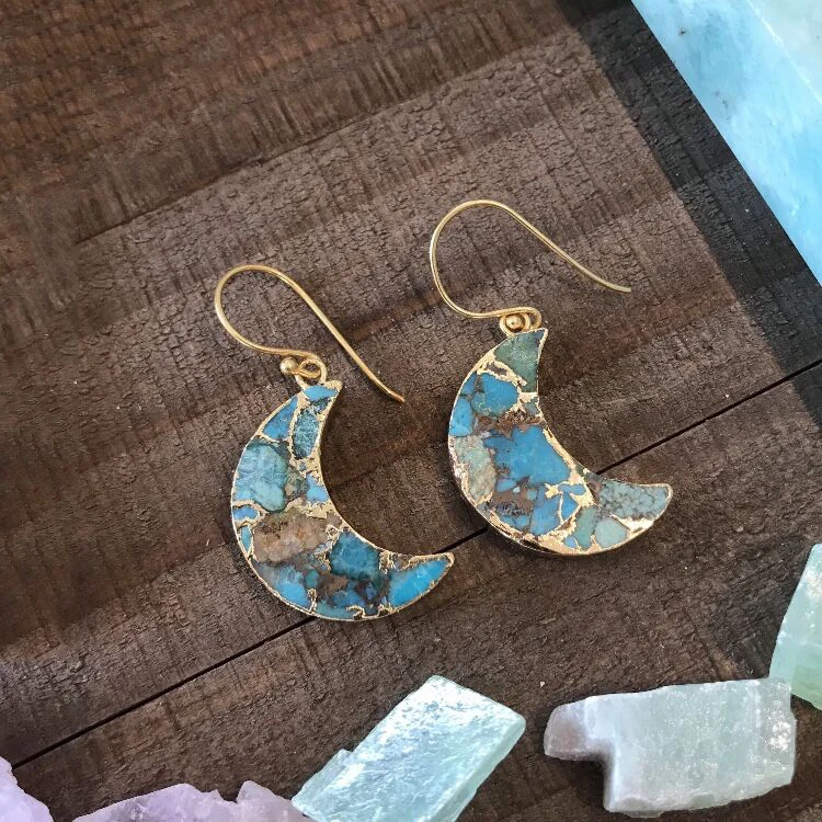

LS-B1164 High quality Turquoise moon silver gold dangle earrings for woven gifts