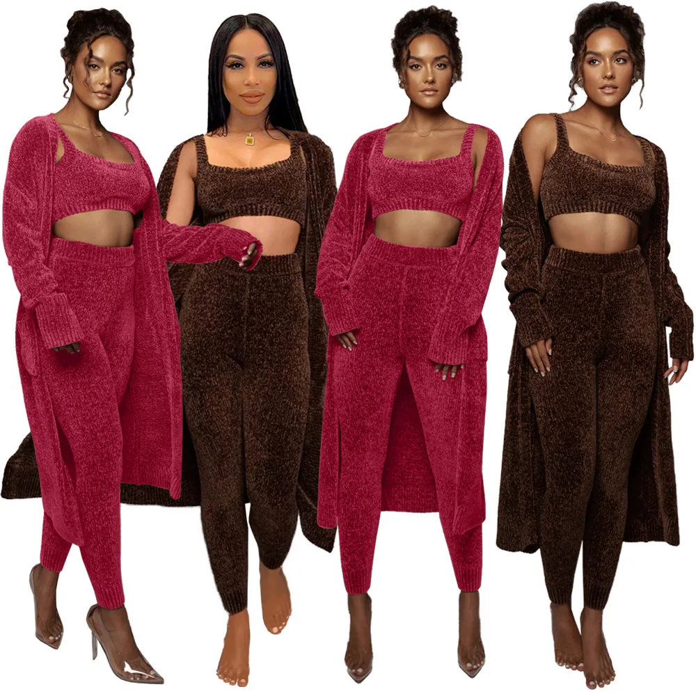 

Womens Spring Clothing 2022 Knit Sweatsuit Woman Tracksuit 3 Piece Jogger Set with women, Picture