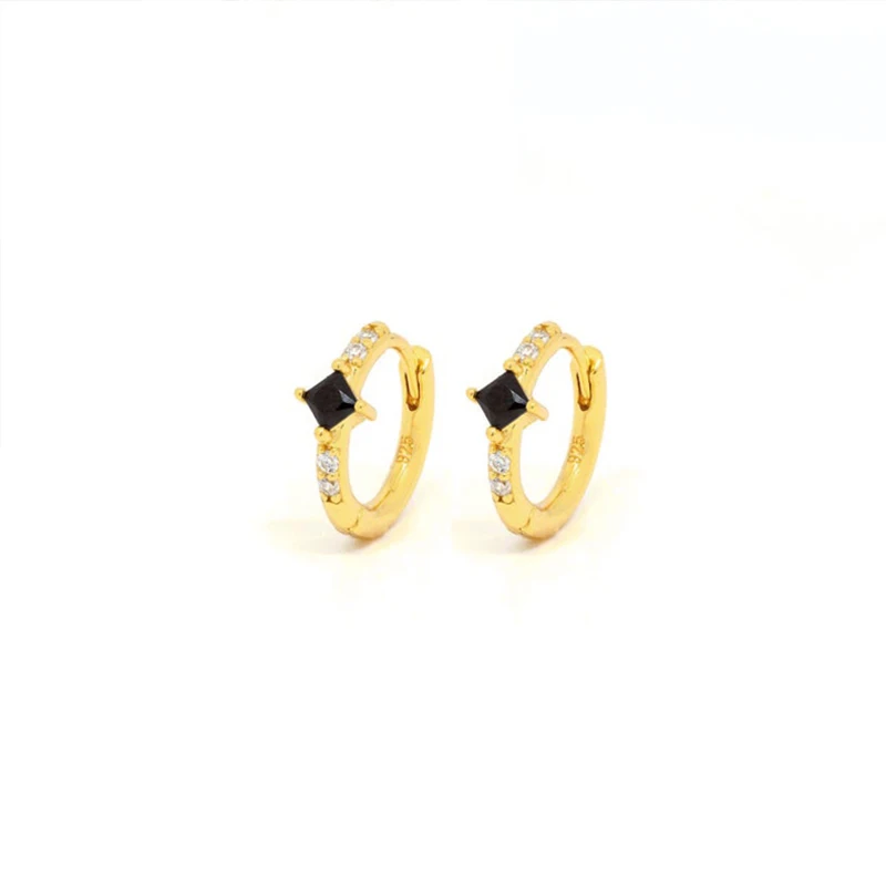 

Hot S925 sterling silver personalized trend ear buckle with square black zircon