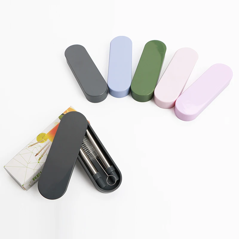 

Collapsible box stainless steel reusable drinking straws silicone with travel case cleaner