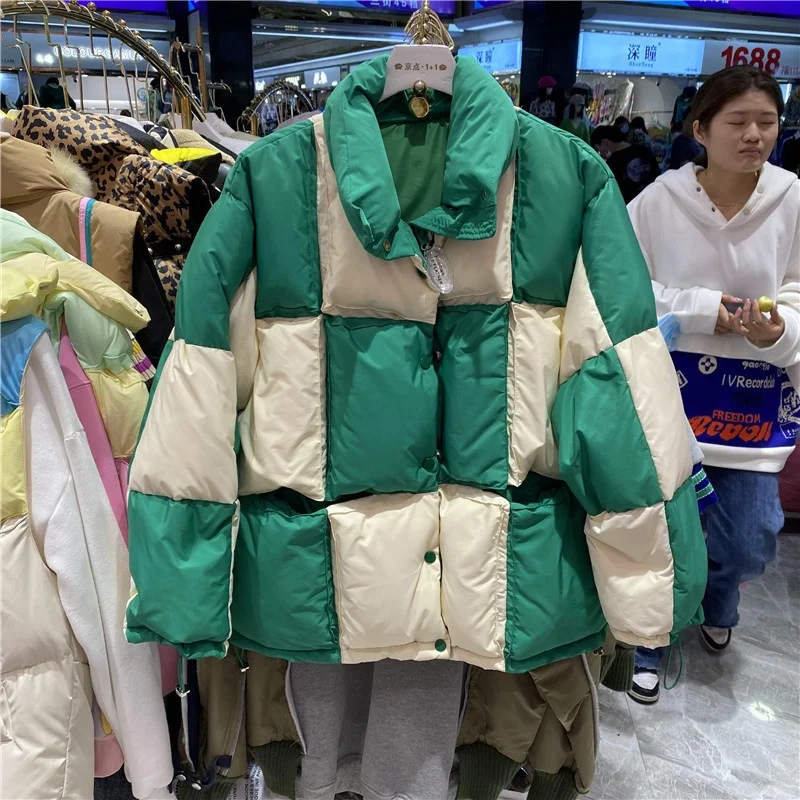 

2020 Loose Warm Down Jackets Woman Padded Duck Coat Parkas Thickened Length CoatsWomen Winter Jacket Down Jacket, Green/black/silver