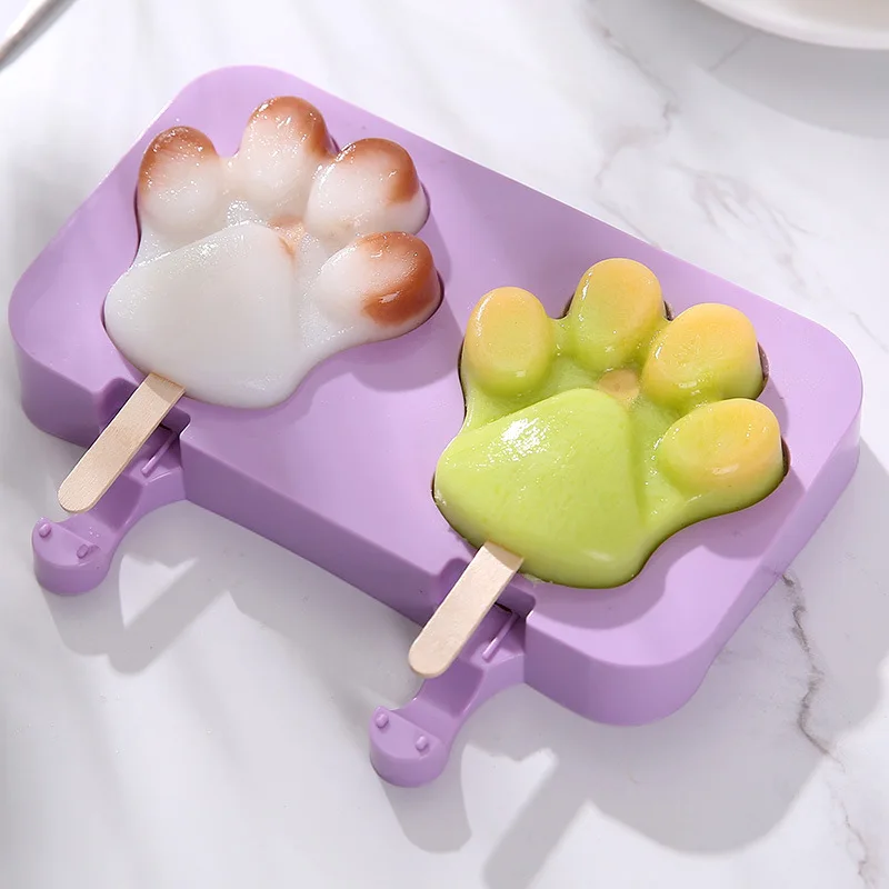 

3 Cavities Cute design Cartoon silicone trays ice cube mold Popsicle cream Ice Maker moulds with lids for Kids, Green, blue, grey ,red, purple