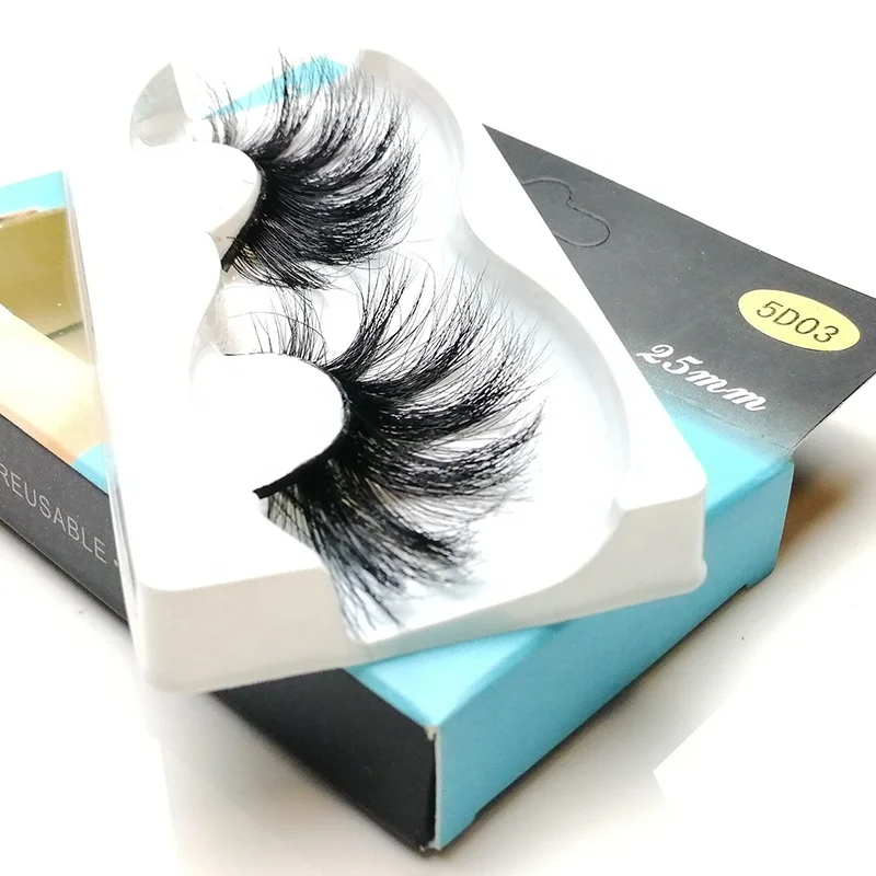 

Faux Mink False Eyelashes Super Soft and Natural 5D03 OEM Packaging Luxury Black Cotton Hair Long LOGO Band Style 25mm 5D Mink, Cruelty free eyelashes natural black