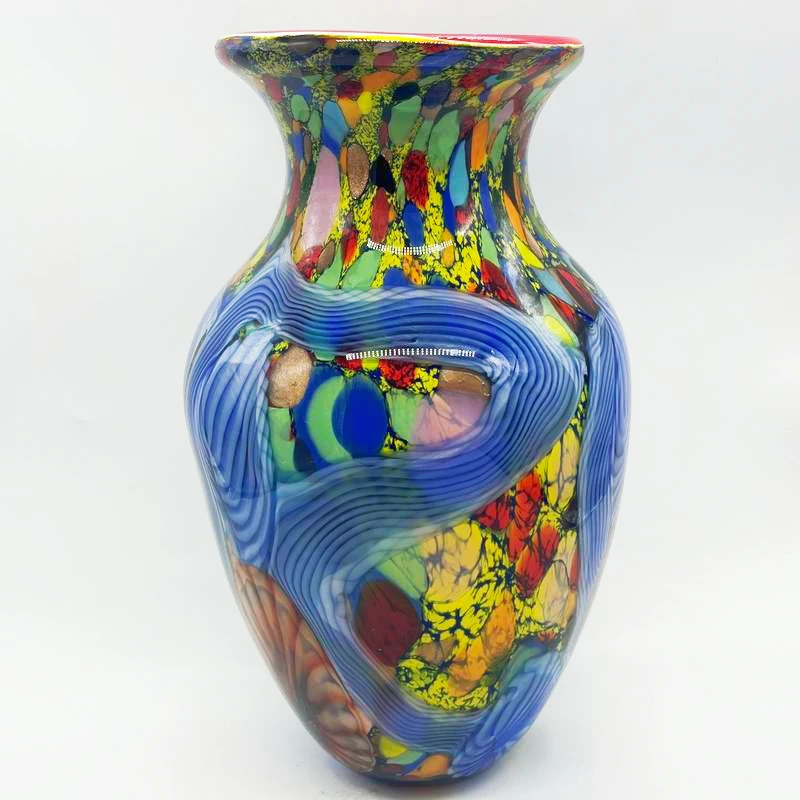 Hand Blown Blue Murano Glass Vase Art Deco Design Tabletop Decor Home Decor Art Glass