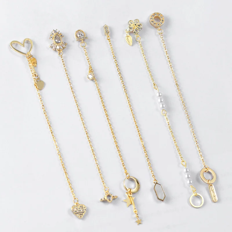

High Quality Glitter Zircon Chains Crystal Rhinestone Gold Color Nail Art Decoration