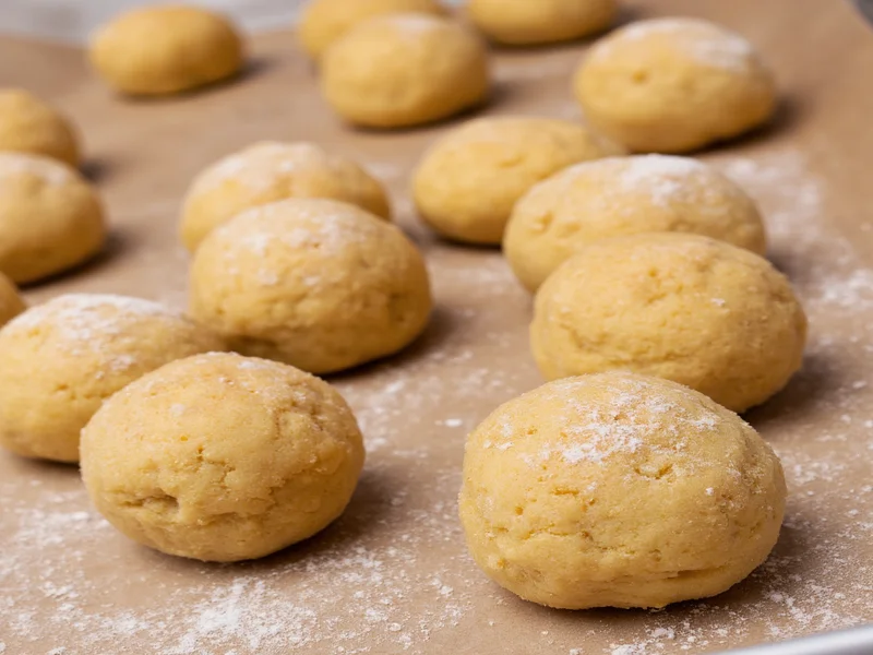 Chilled cookie dough balls ready for baking