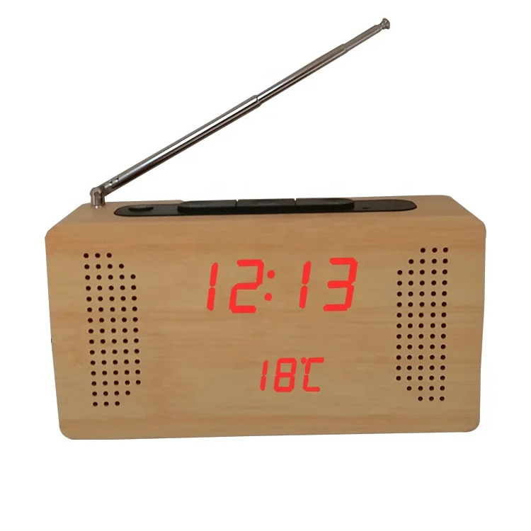 

Portable FM radio creative wooden alarm clock, desk clock CE approved EC-W2600