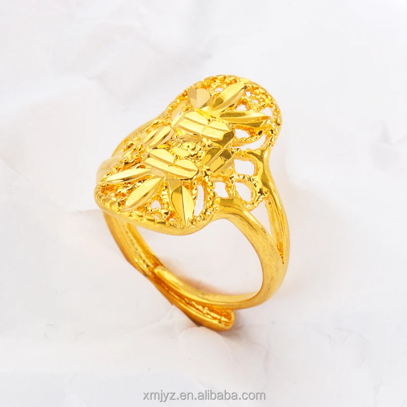 

Cross-Border New Product Brass Gold-Plated Ring Personalized Fashion Hollow Wishful Flower Ring Female Niche Ring Wholesale