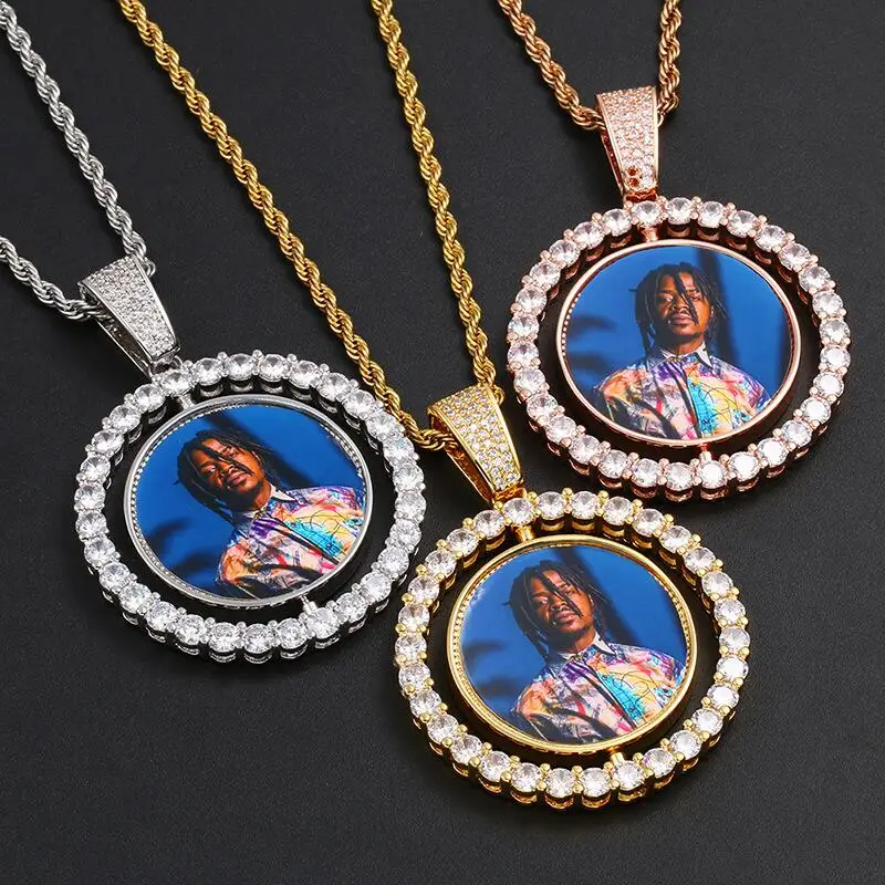 

RubySub Hip Hop Circle Bling Rotating Sublimation Necklace Jewelry Blanks Stainless Steel Chain
